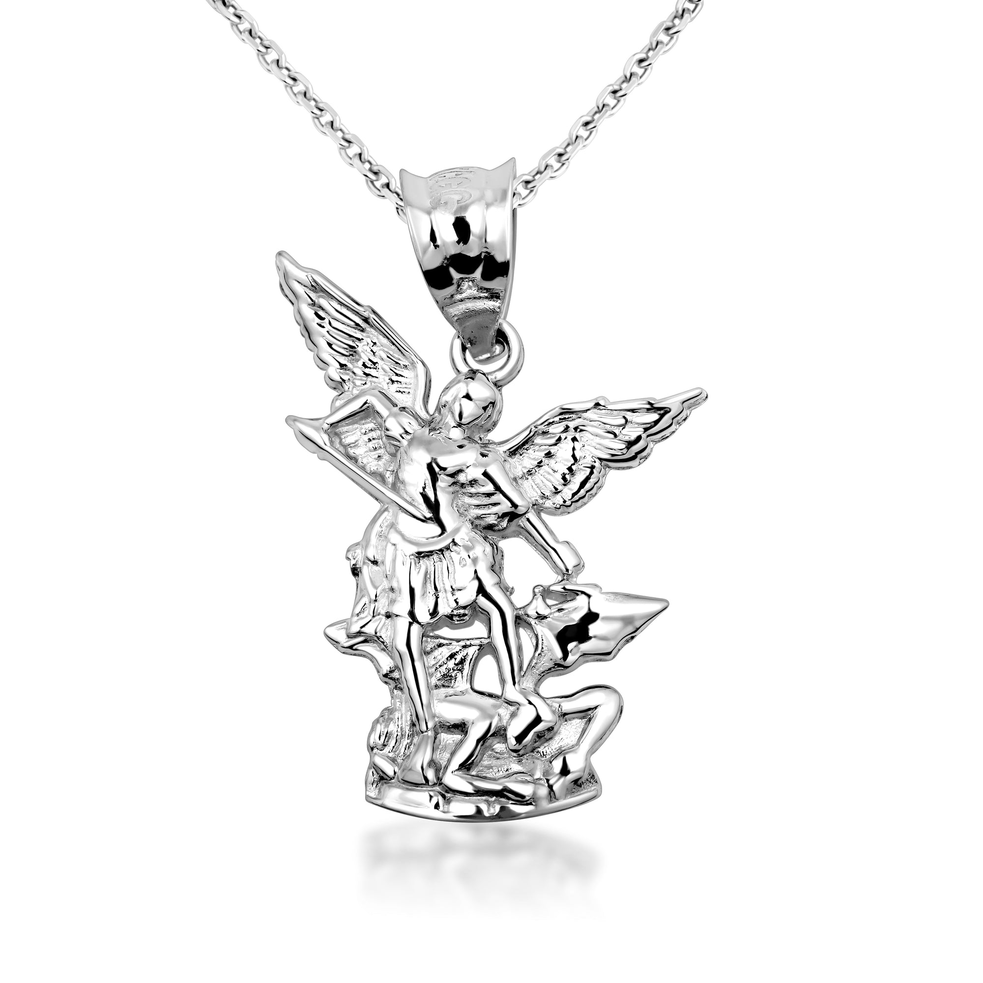 Silver Saint Michael Pendant Necklace, view 4