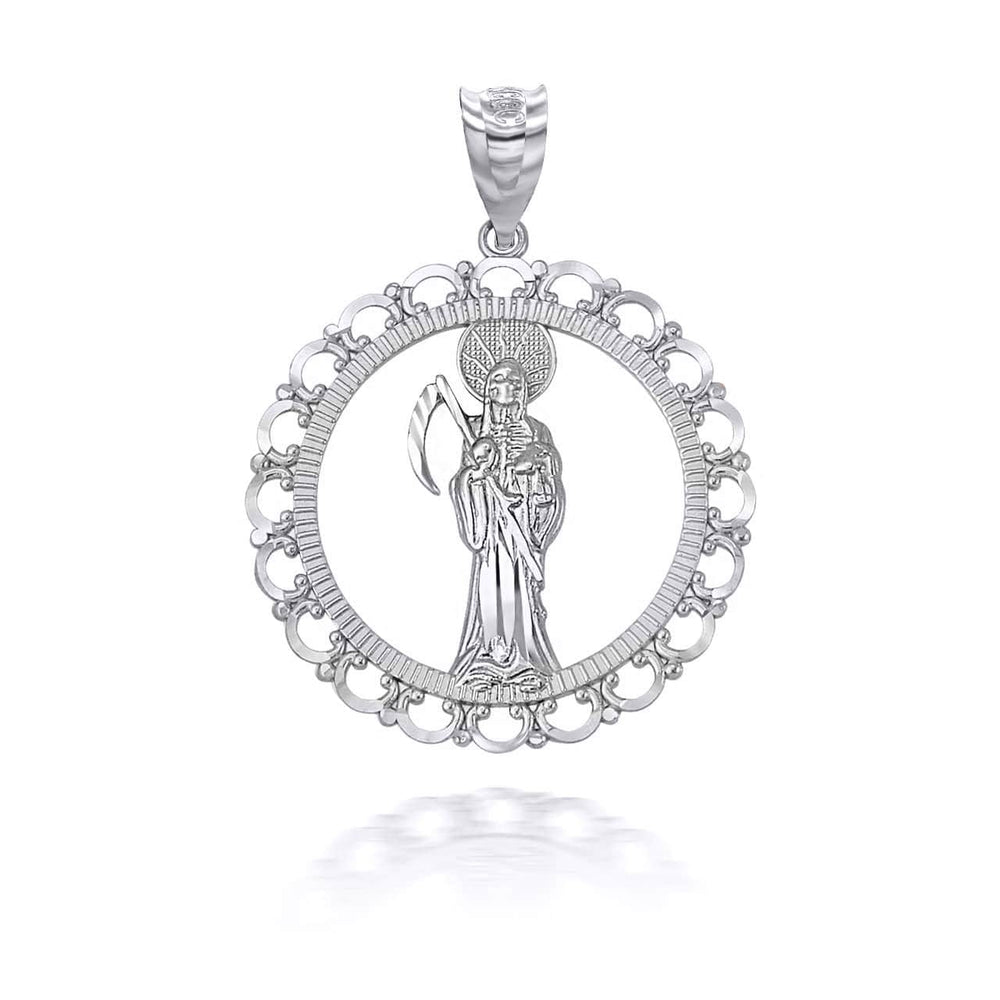 Silver Santa Muerte Patron Saint of Death, Protection, and Healing Openwork Pendant Necklace (S,M,L)