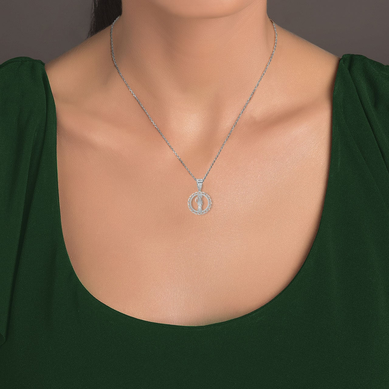 Silver Santa Muerte Patron Saint of Death, Protection, and Healing Openwork Pendant Necklace (S,M,L), view 3