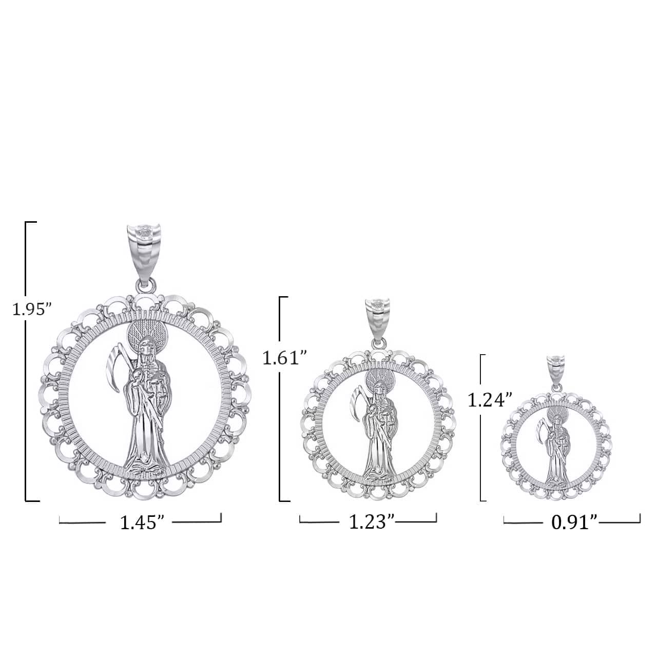 Silver Santa Muerte Patron Saint of Death, Protection, and Healing Openwork Pendant Necklace (S,M,L), view 4