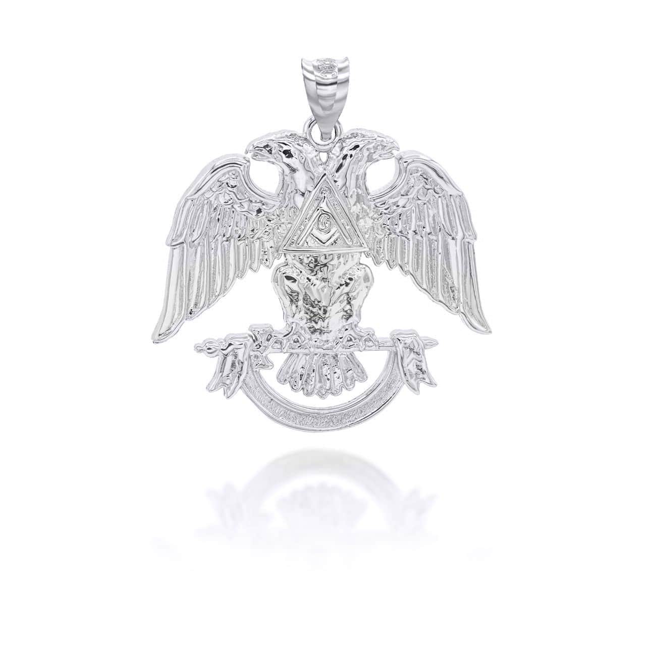 Silver Scottish Rite Double Headed Eagle Pendant Necklace