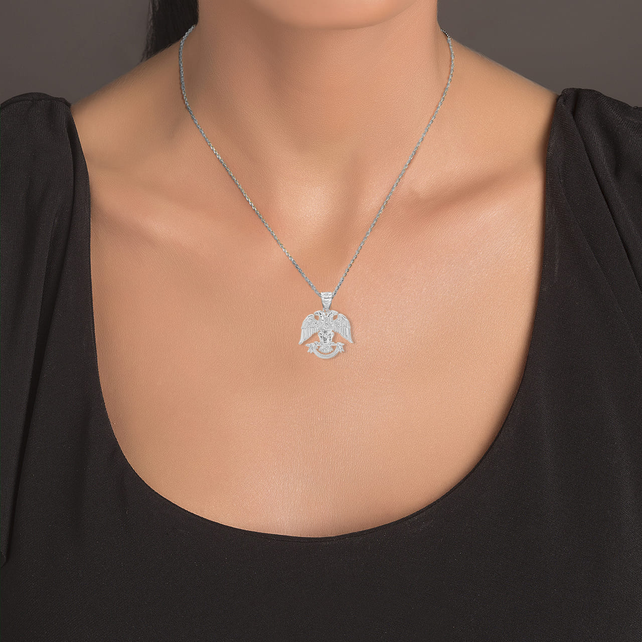Silver Scottish Rite Double Headed Eagle Pendant Necklace, view 2