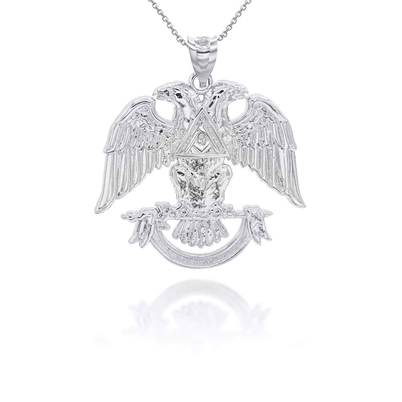 Silver Scottish Rite Double Headed Eagle Pendant Necklace, view 4