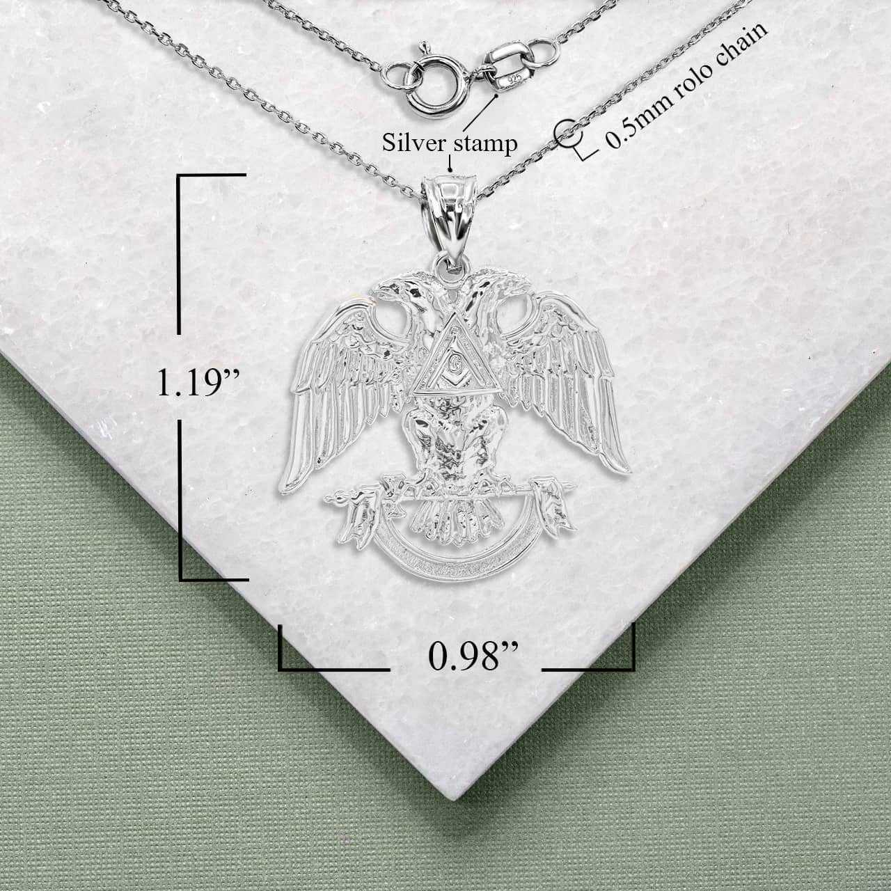 Silver Scottish Rite Double Headed Eagle Pendant Necklace, view 5