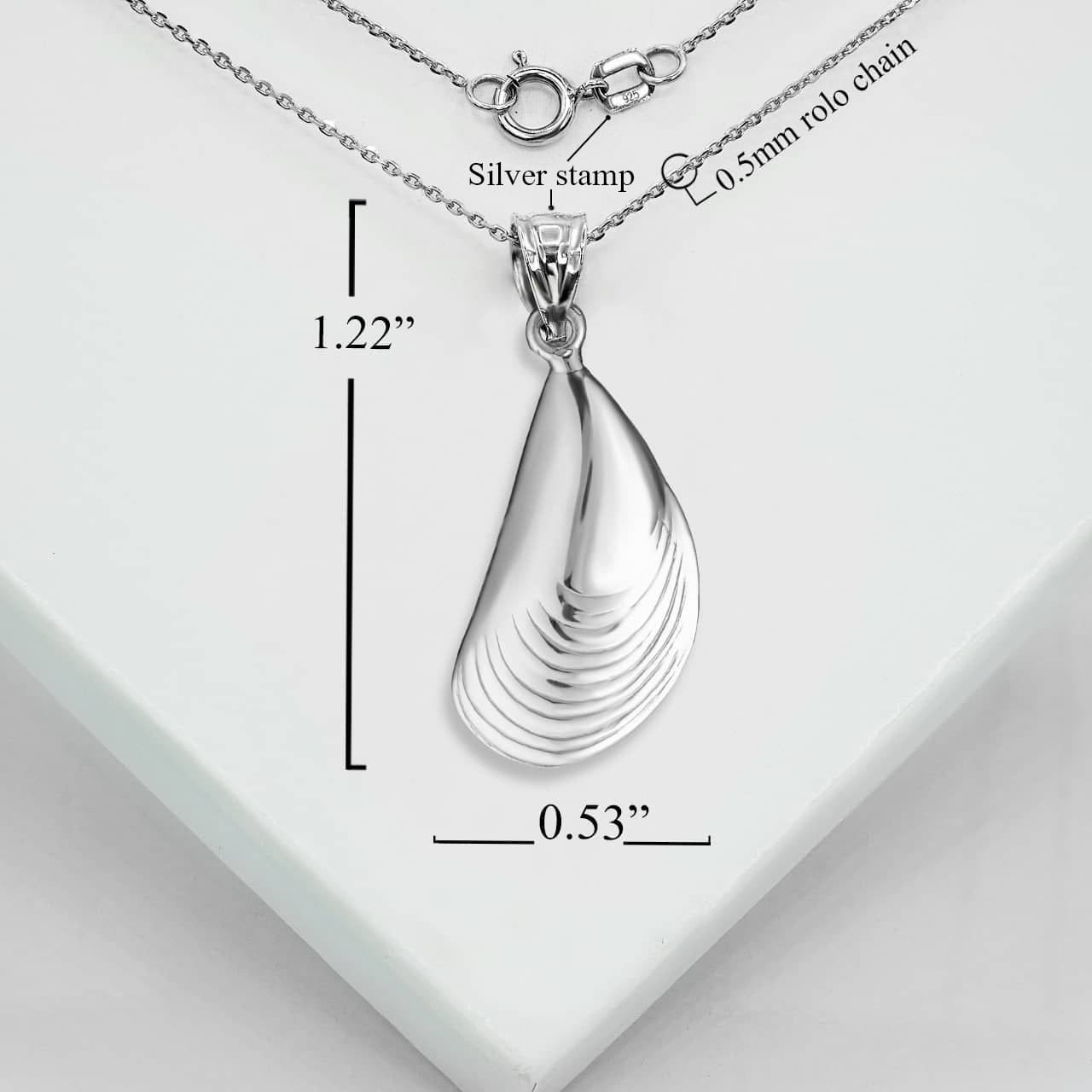 Silver Sea Mussel Shell Pendant Necklace, view 4