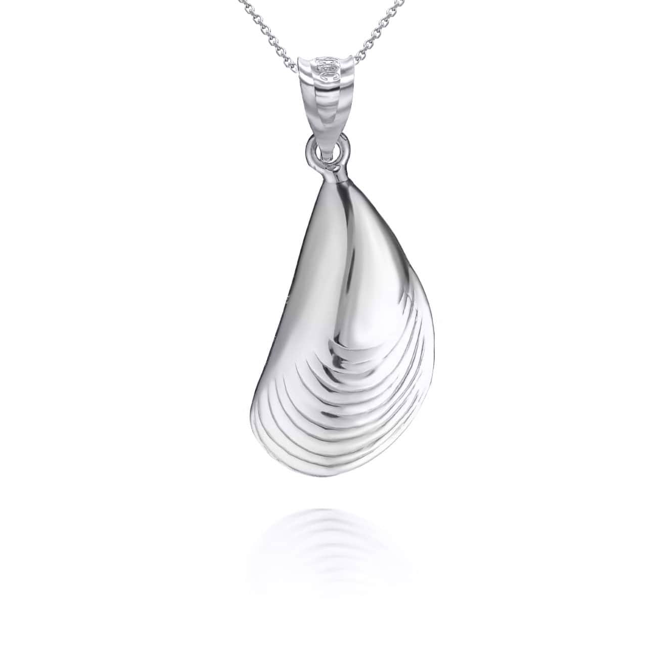 Silver Sea Mussel Shell Pendant Necklace, view 5