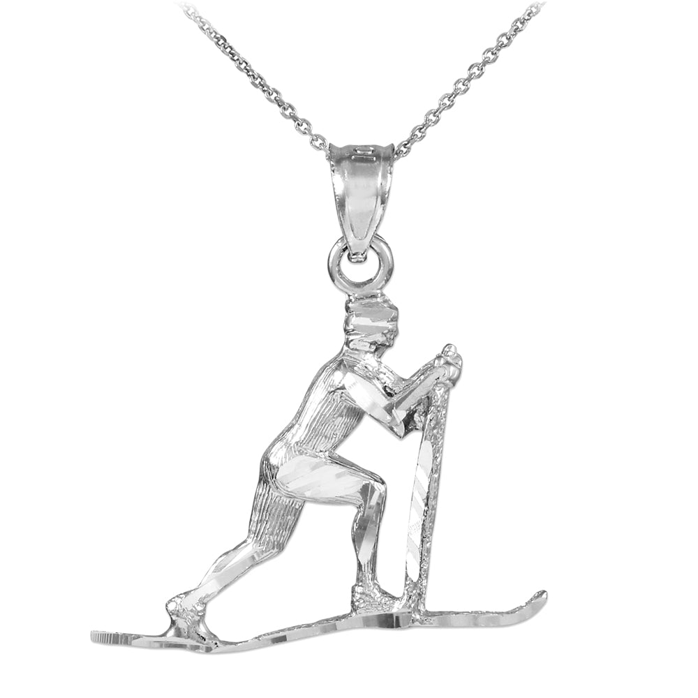 Silver Skier Pendant Necklace