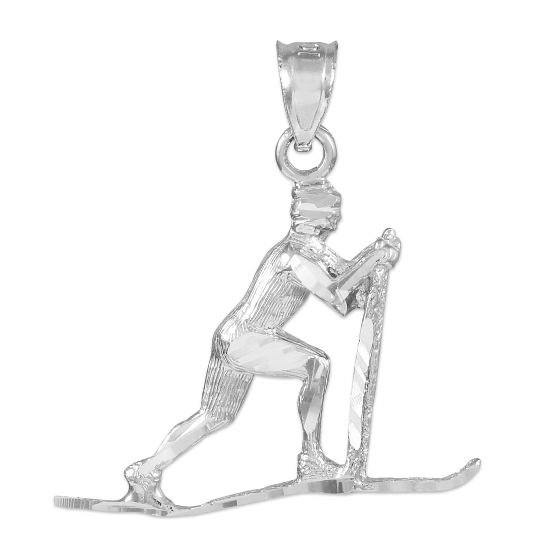 Silver Skier Pendant Necklace, view 2