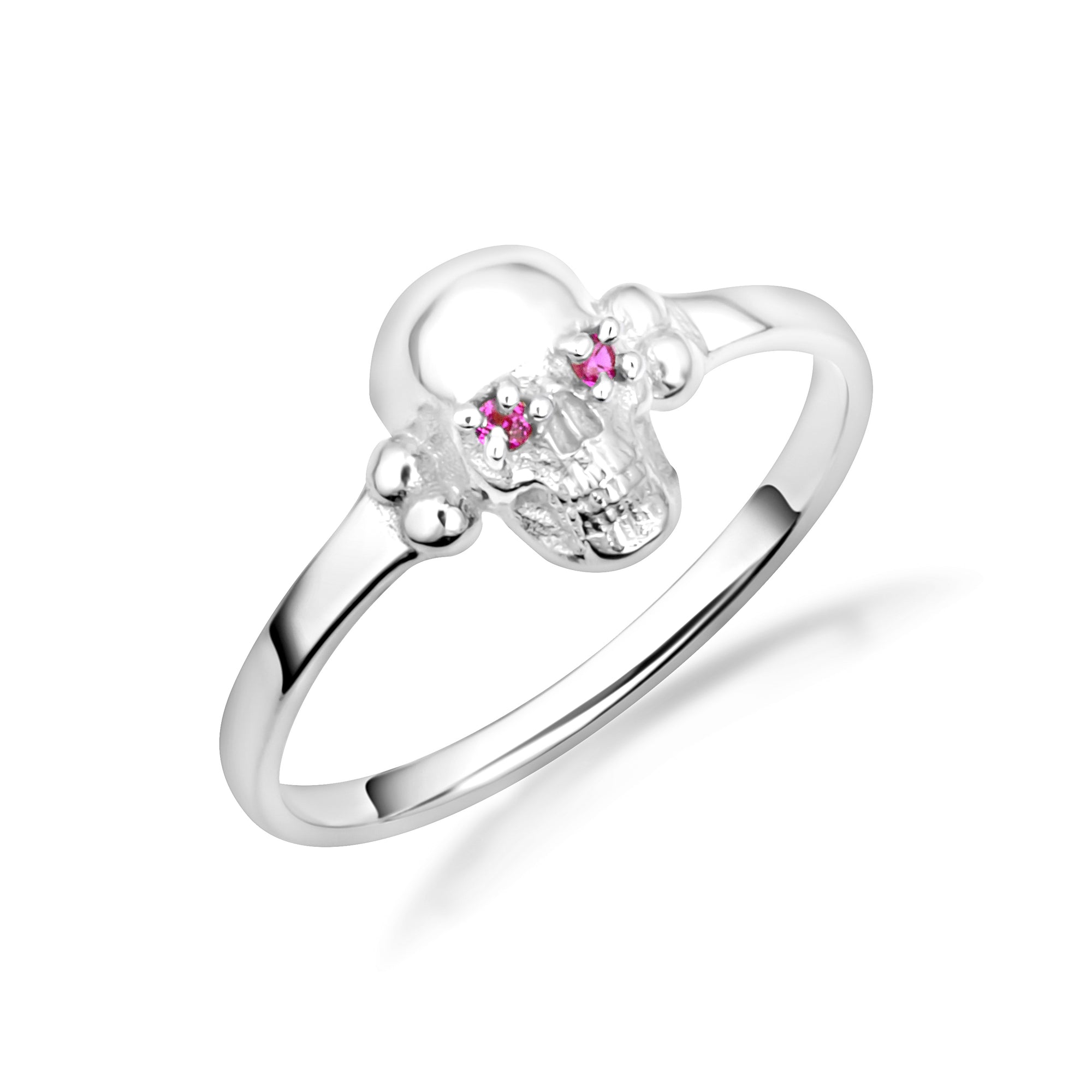 Silver Skull Ring with Red Cubic Zirconia