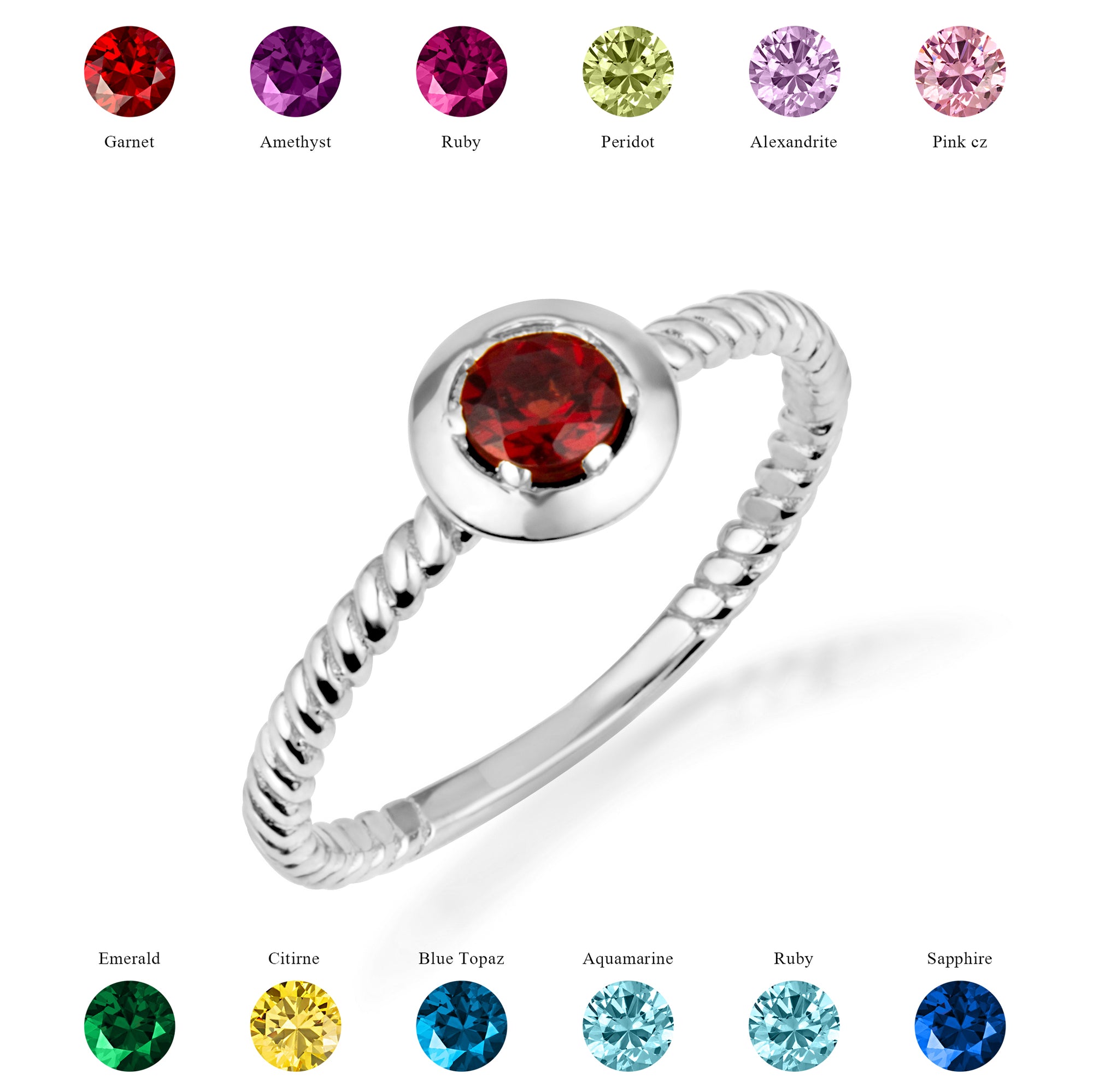 Silver Stackable Custom Birthstone Ring