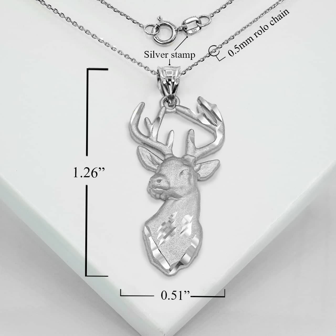 Silver Stag Head Pendant Necklace, view 3