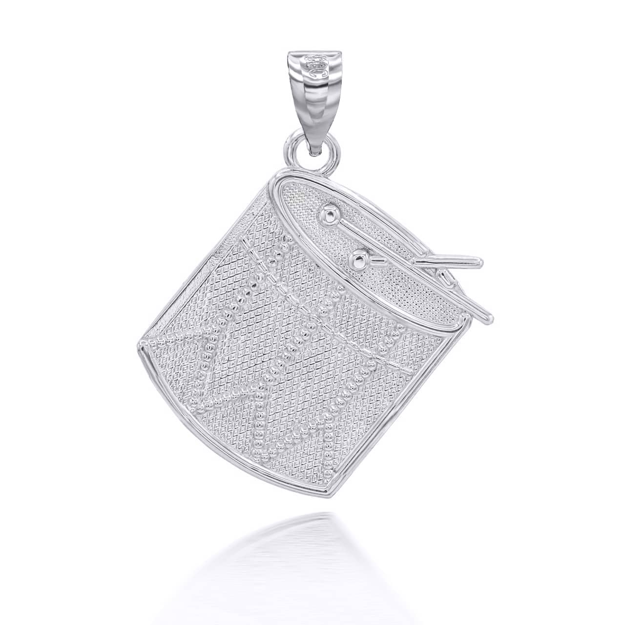 Silver Tom Drum with Two Drumsticks Pendant Necklace