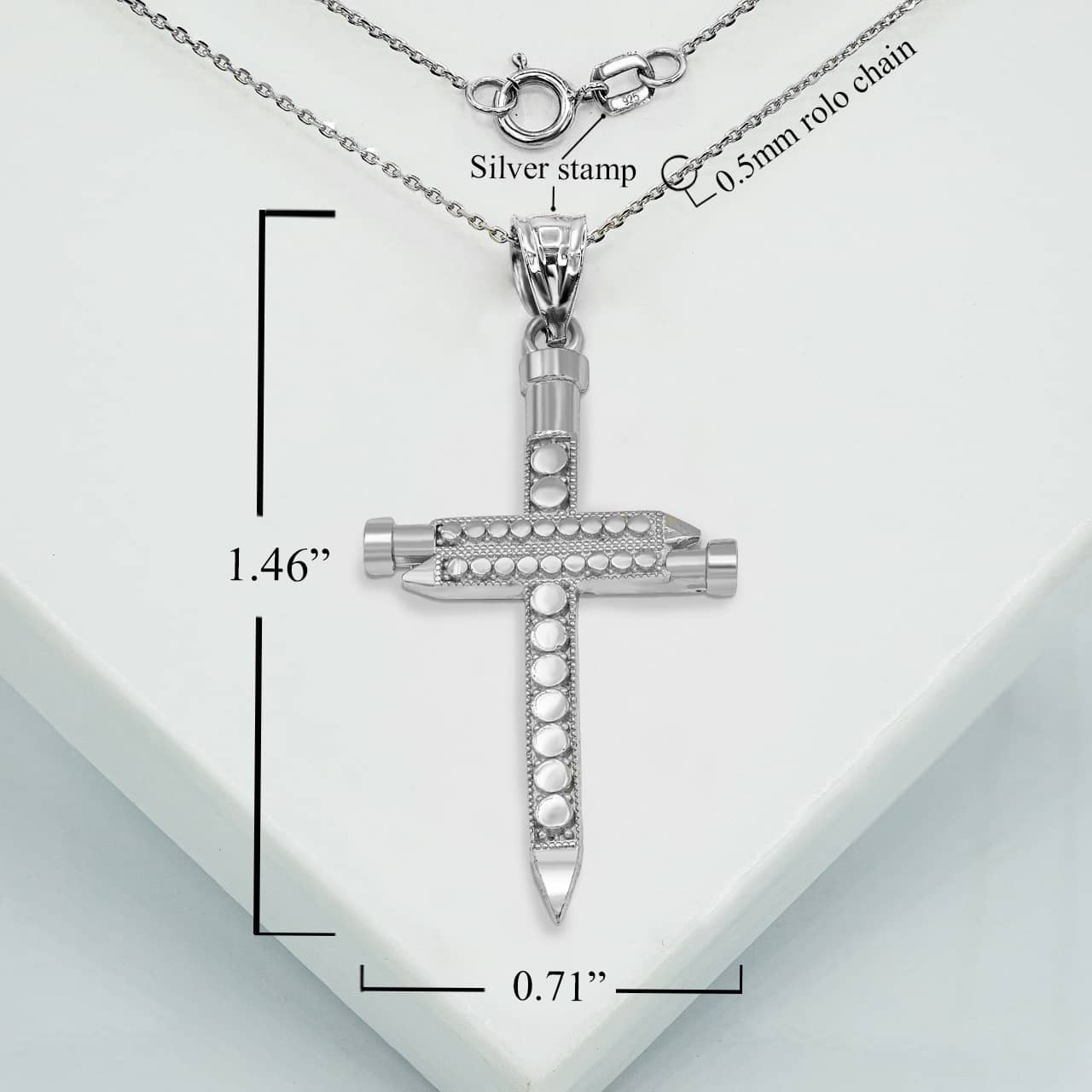 Silver Triple Nail Cross Pendant Necklace, view 2