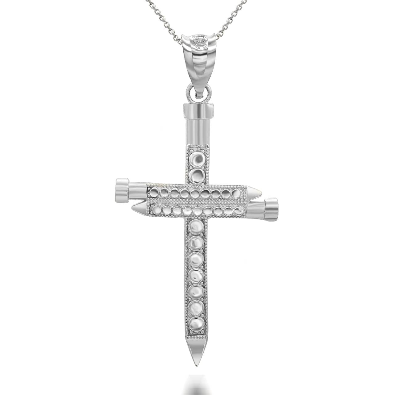 Silver Triple Nail Cross Pendant Necklace, view 4