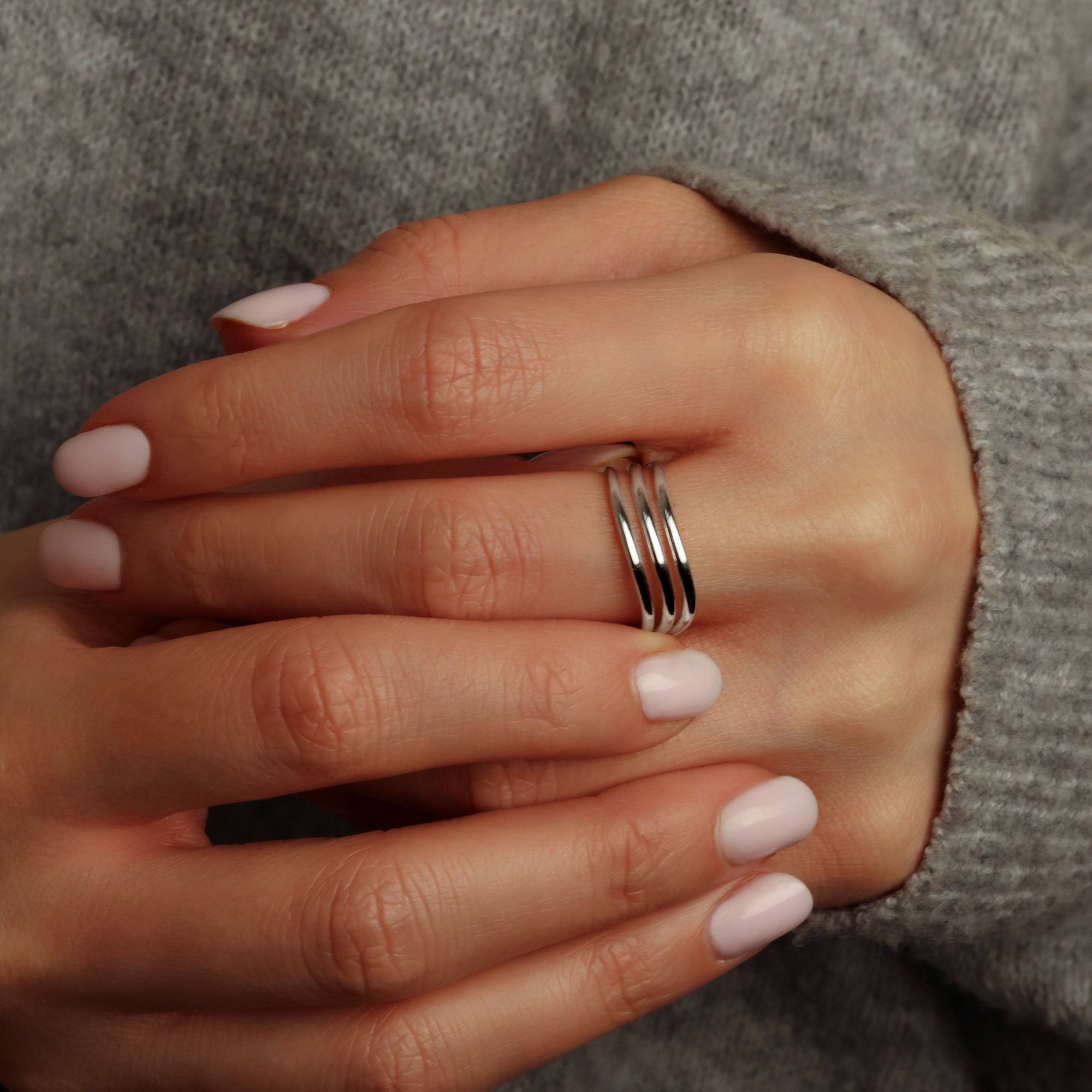 Silver Triple Row High-Polish Band, view 2