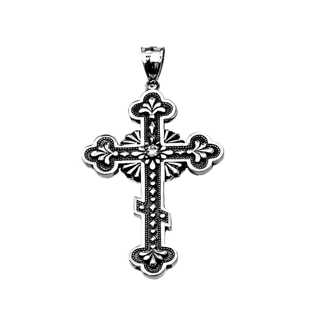 Silver Vintage Antique look Russian Orthodox Cross Pendant Necklace, view 2