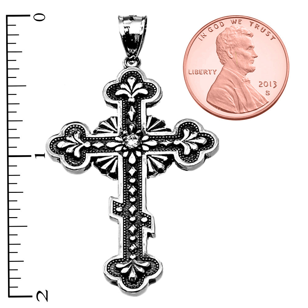 Silver Vintage Antique look Russian Orthodox Cross Pendant Necklace, view 3