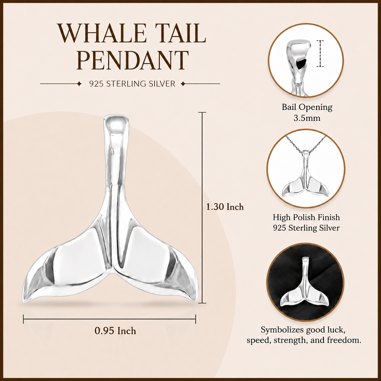 Silver Whale Tail Pendant, view 2