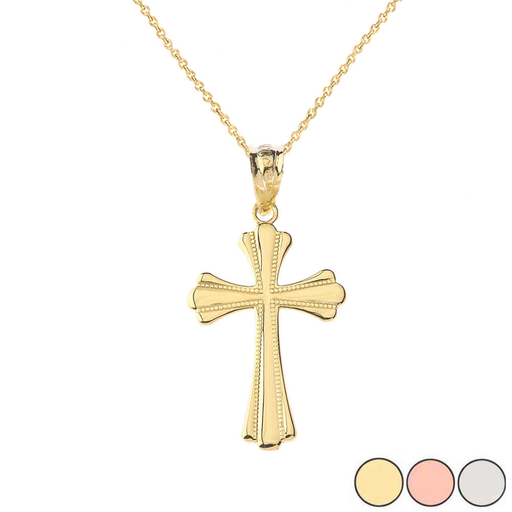Simple Milgrain Cross Pendant Necklace in Gold