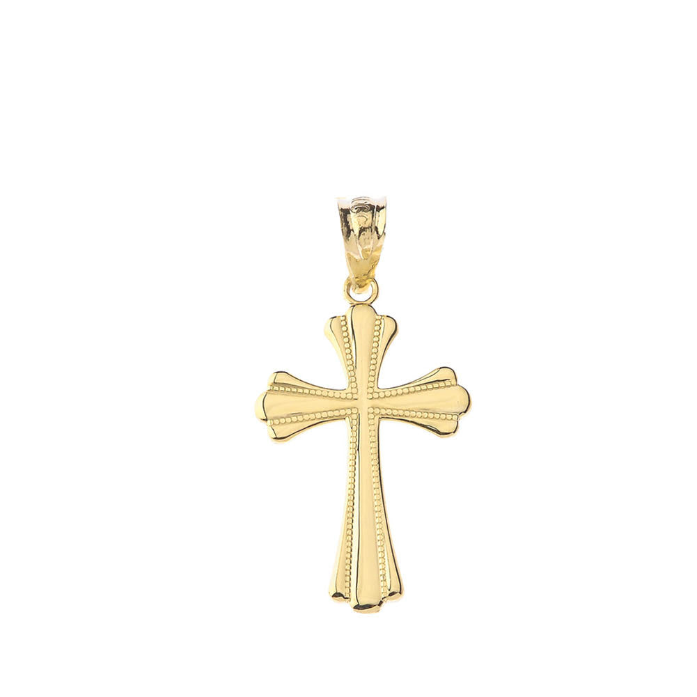Simple Milgrain Cross Pendant Necklace in Gold, view 2