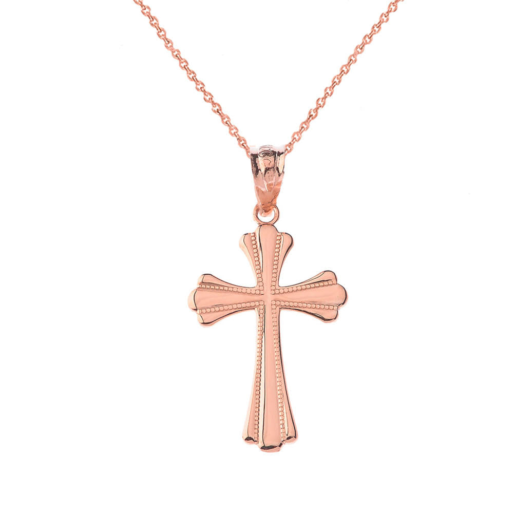 Simple Milgrain Cross Pendant Necklace in Gold, view 3