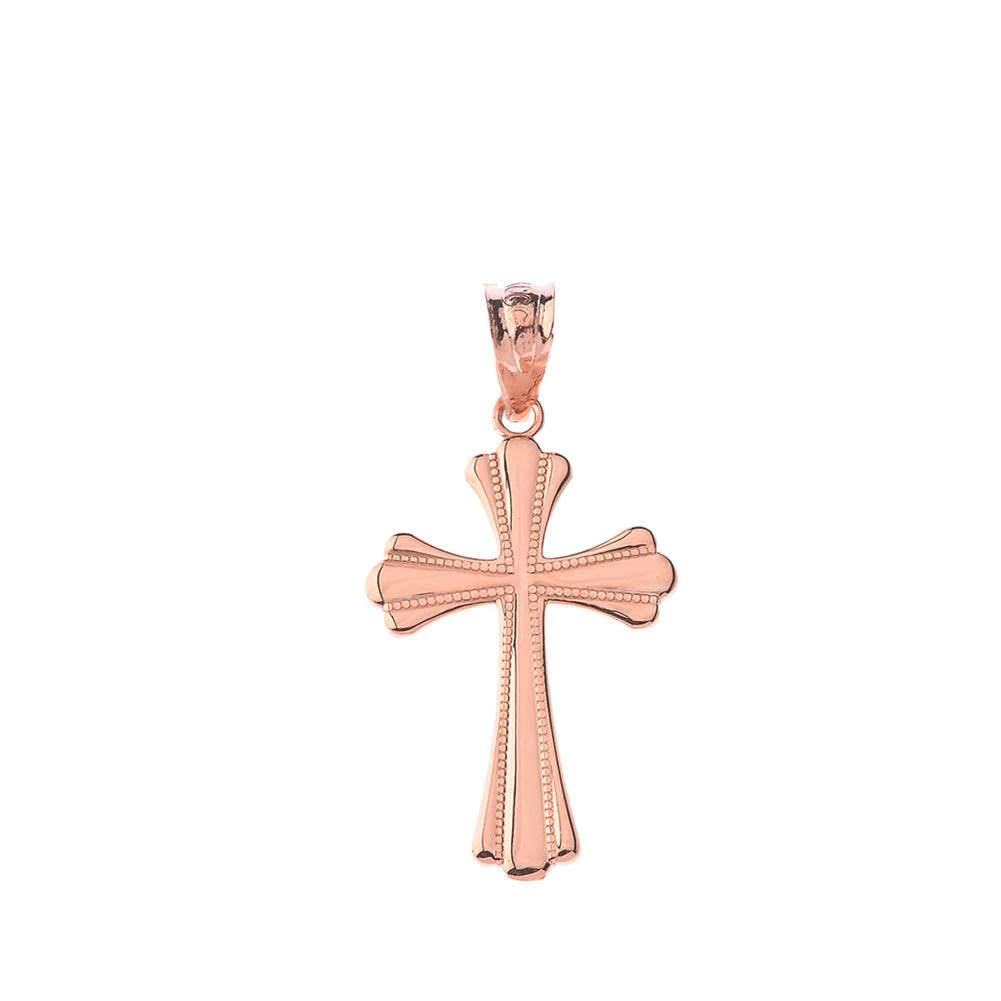 Simple Milgrain Cross Pendant Necklace in Gold, view 4