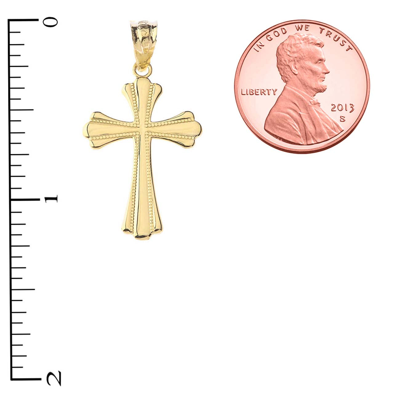 Simple Milgrain Cross Pendant Necklace in Gold, view 7