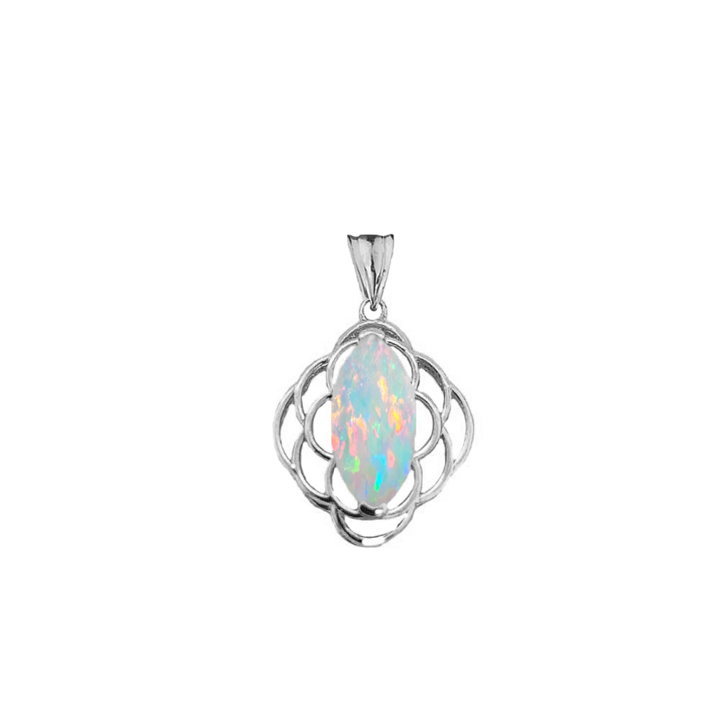 Simulated Opal Open Work Pendant Necklace In Sterling Silver, view 2