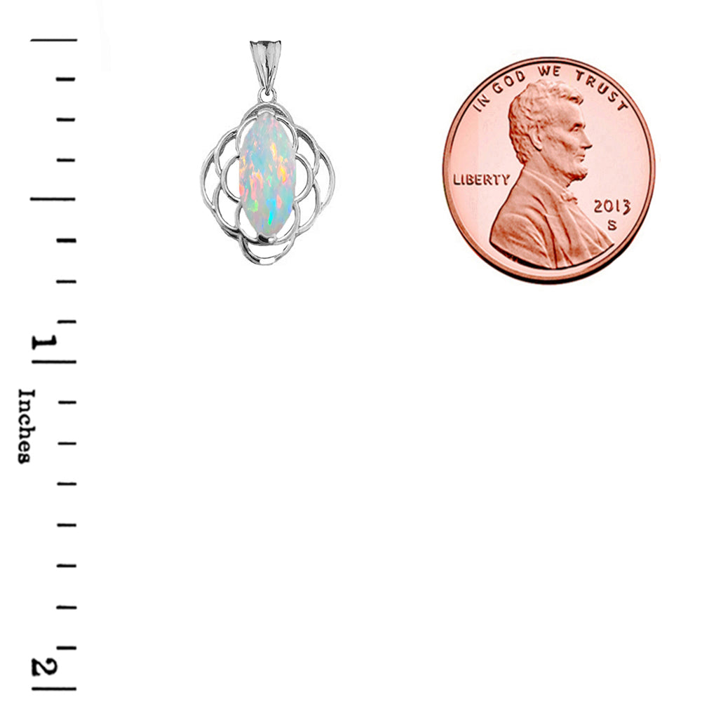 Simulated Opal Open Work Pendant Necklace In Sterling Silver, view 3
