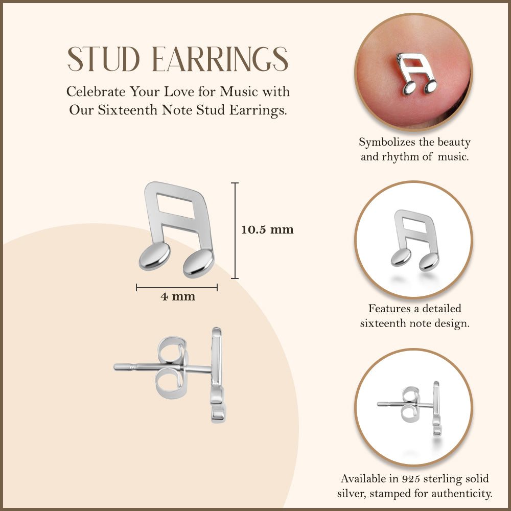 Sixteenth Music Note Stud Earrings, view 3