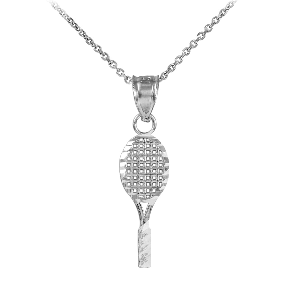 Small Tennis Racquet Silver Charm Sports Pendant Necklace