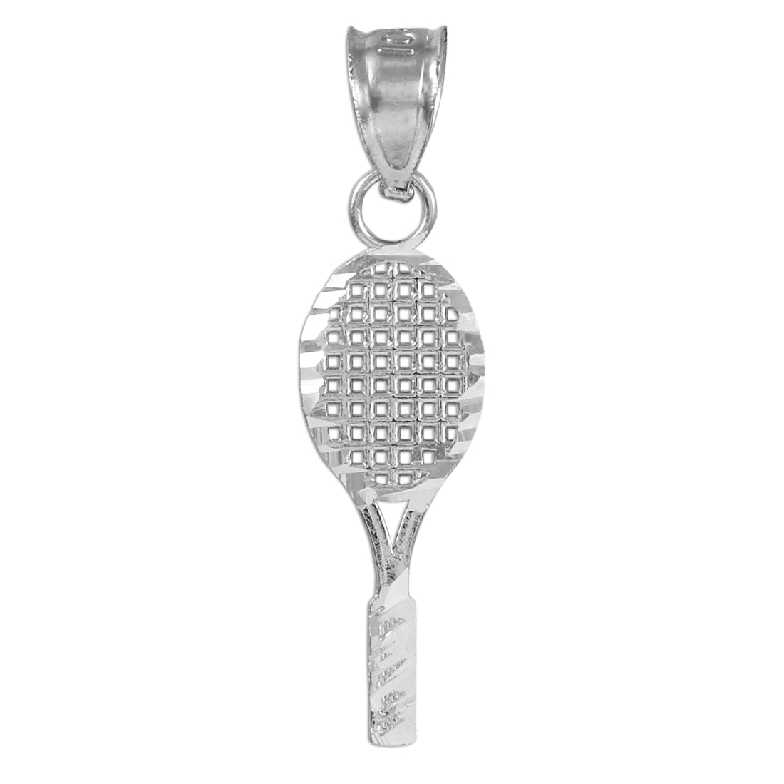 Small Tennis Racquet Silver Charm Sports Pendant Necklace, view 2