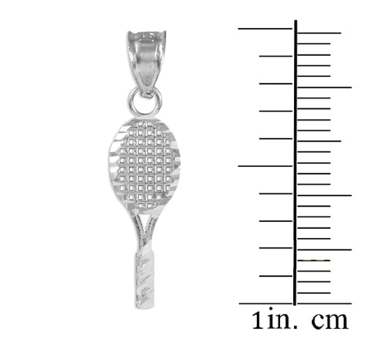 Small Tennis Racquet Silver Charm Sports Pendant Necklace, view 3