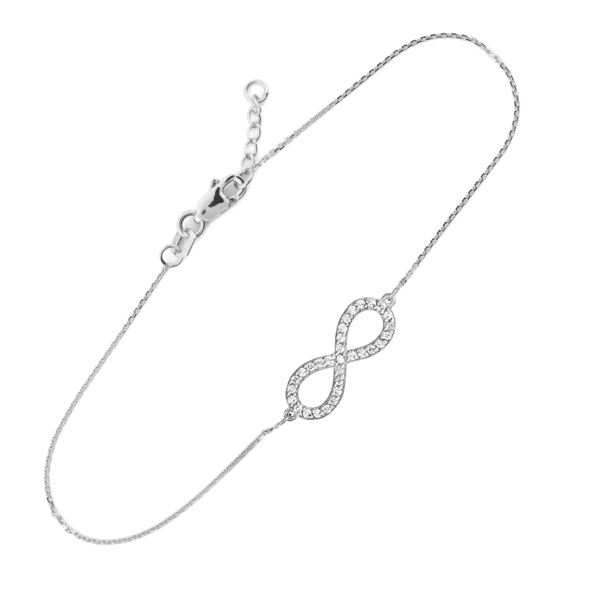Solid 14K White Gold Diamond Infinity Bracelet