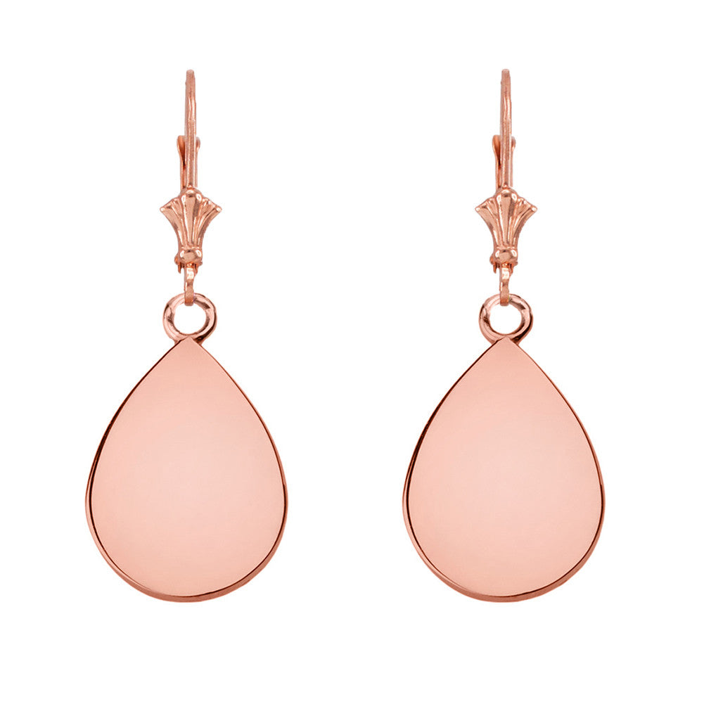 Solid 14K Yellow Gold Simple Tear Drop Leverback Earrings, view 2