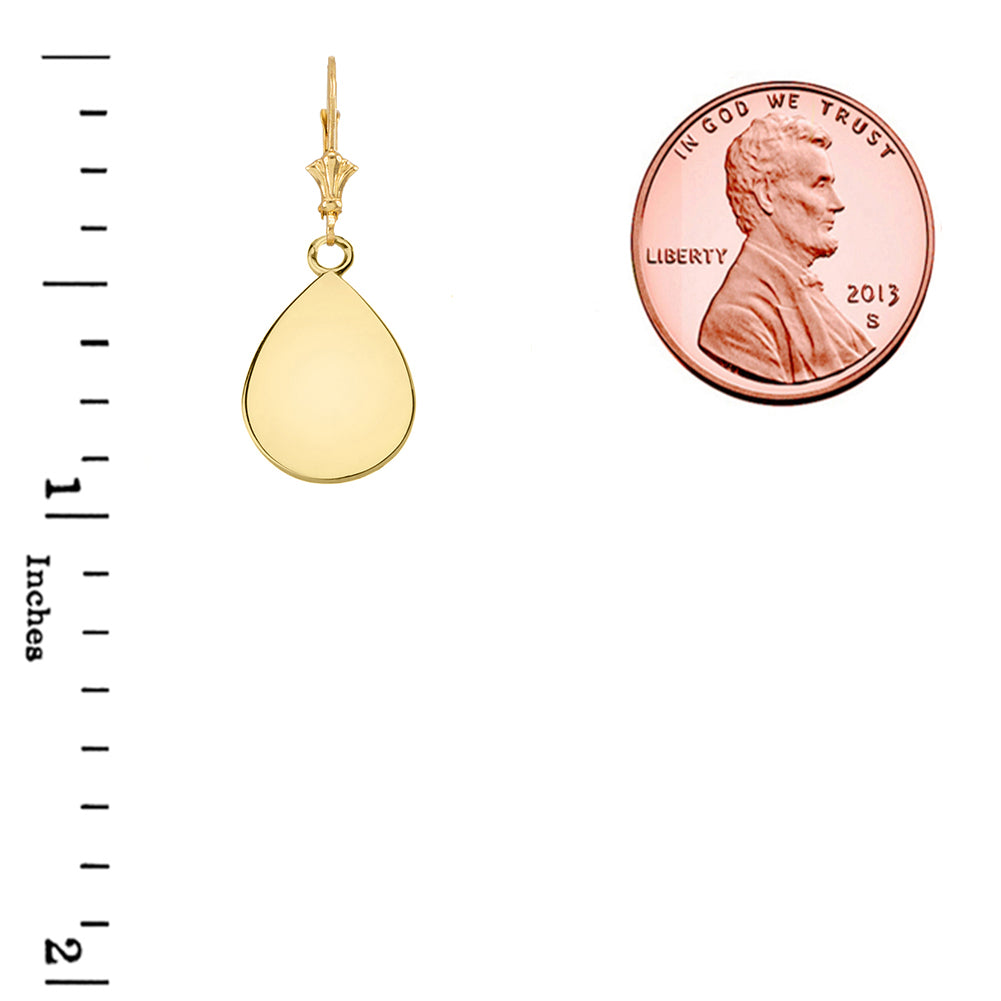 Solid 14K Yellow Gold Simple Tear Drop Leverback Earrings, view 4