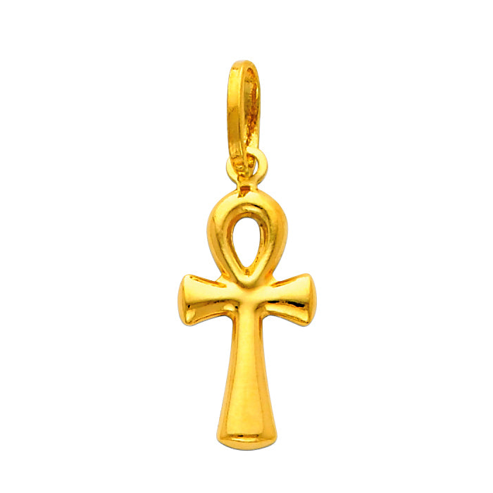 Solid Gold 14K Egyptian Ankh Cross Small Pendant