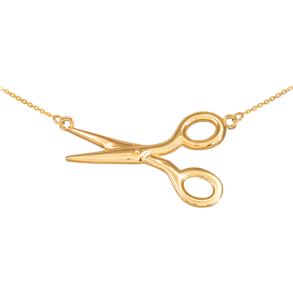 Solid Gold 14K Sideways Scissors Necklace