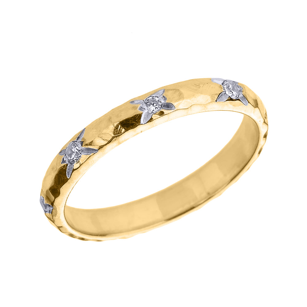 Solid Gold 3 mm Hammered Stackable Diamond Ring