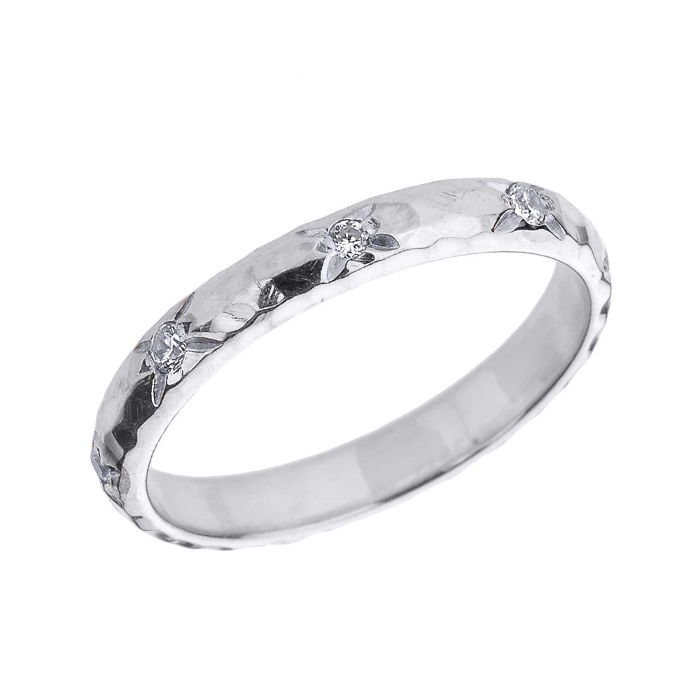 Solid Gold 3 mm Hammered Stackable Diamond Ring, view 4