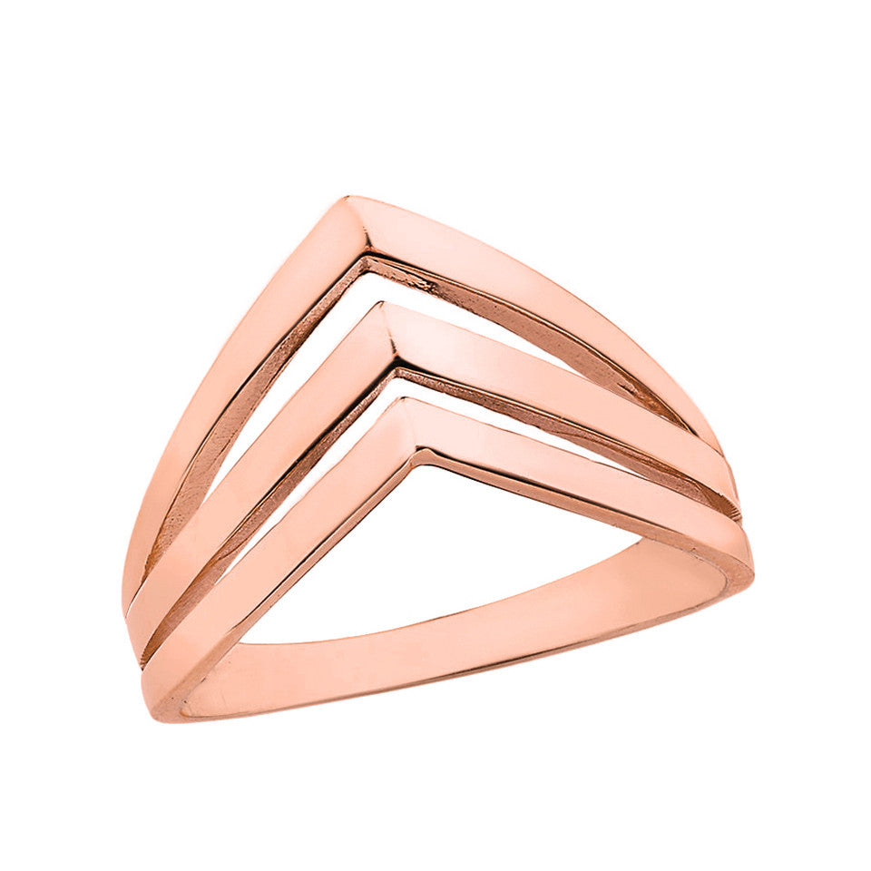 Solid Gold 3-Row Chevron Band V Ring, view 2