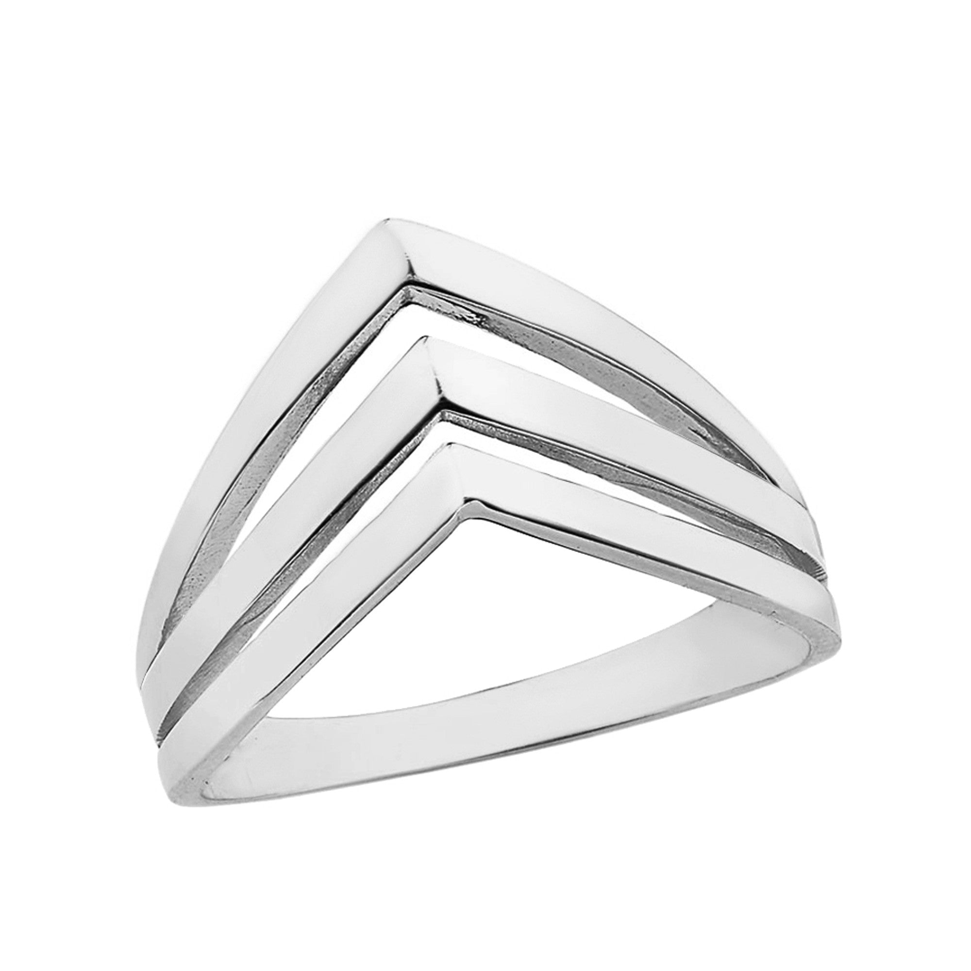 Solid Gold 3-Row Chevron Band V Ring, view 3
