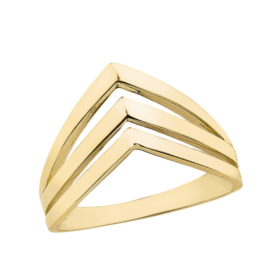 Solid Gold 3-Row Chevron Band V Ring, view 4