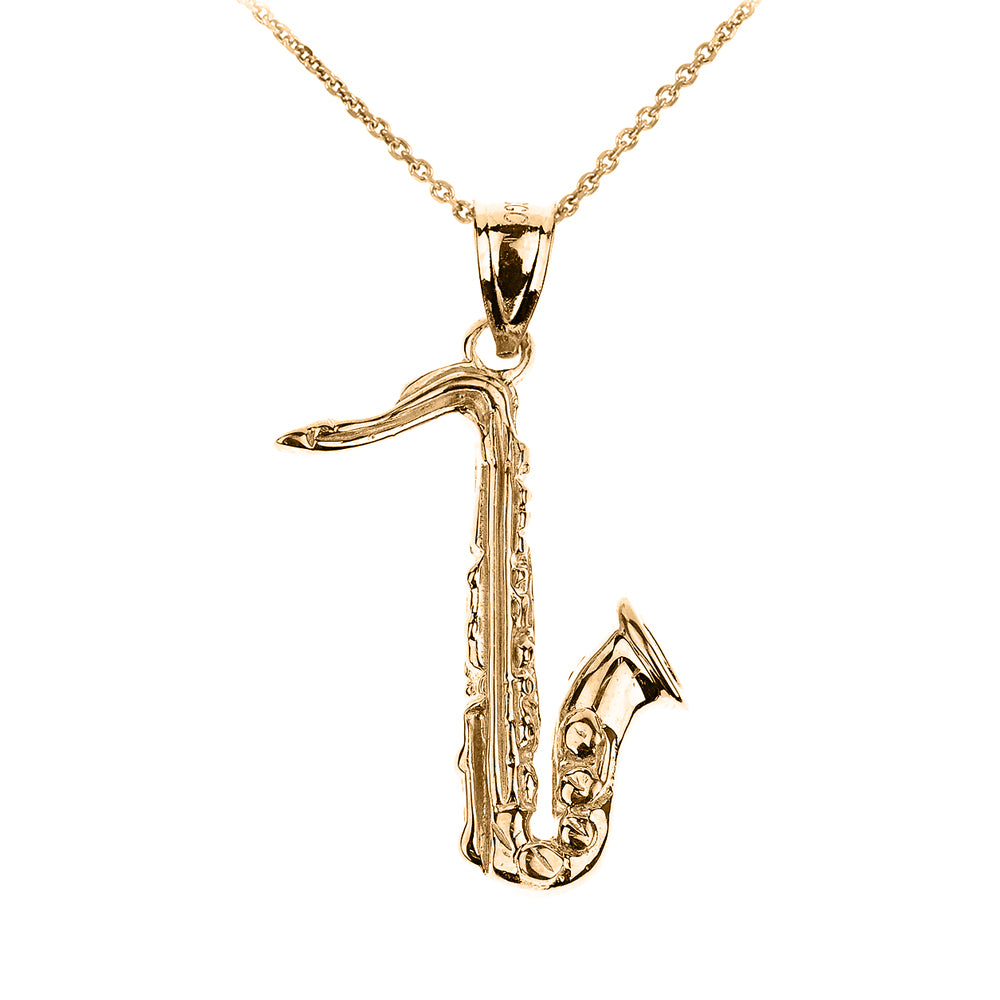 Solid Gold 3D Saxophone Pendant Necklace