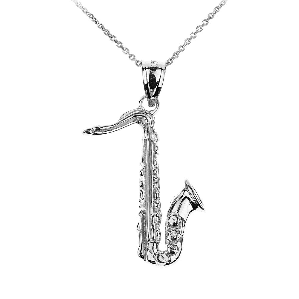 Solid Gold 3D Saxophone Pendant Necklace, view 3