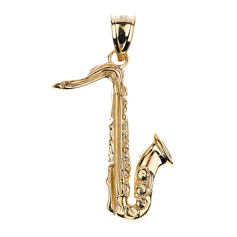 Solid Gold 3D Saxophone Pendant Necklace, view 4