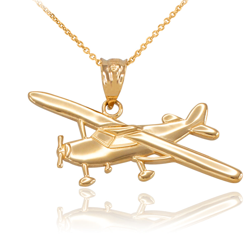 Solid Gold Airplane Pendant Necklace