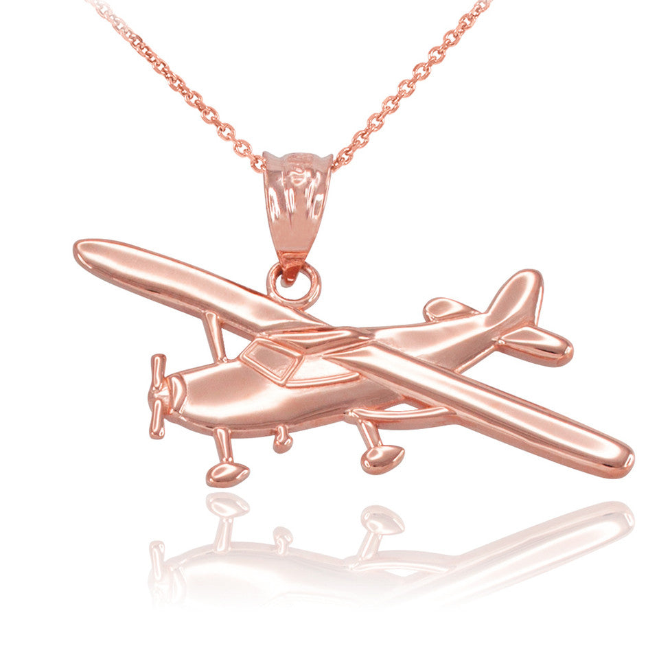 Solid Gold Airplane Pendant Necklace, view 2