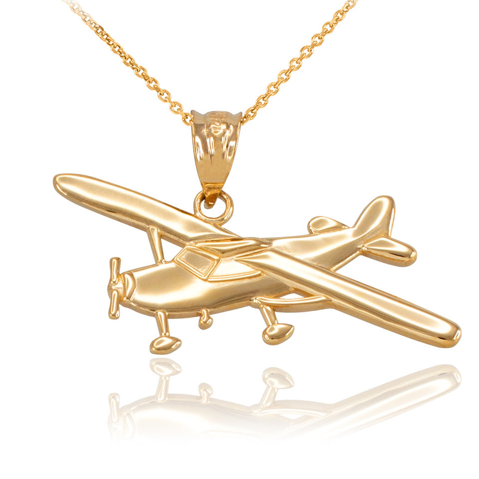 Solid Gold Airplane Pendant Necklace, view 4