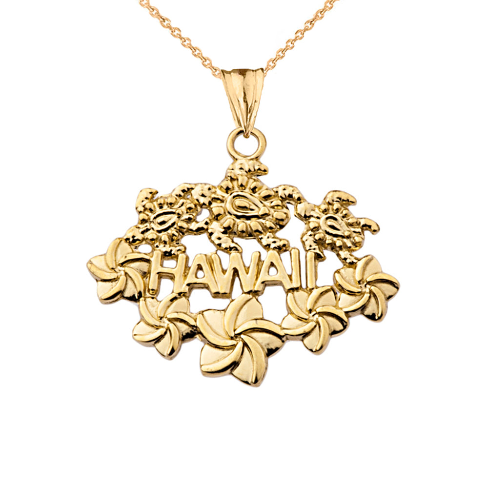 Solid Gold Aloha State Hawaii Pendant Necklace